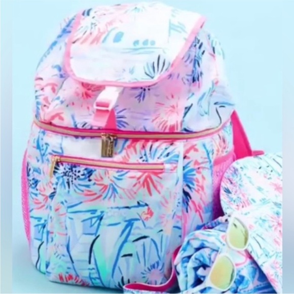 Lilly Pulitzer Pink Multicolor Backpack Cooler Sports Camping Beach Vacation - Picture 1 of 12